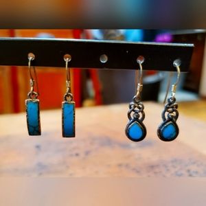 2 Pair Vintage Sterling Silver & Turquoise Earrings
